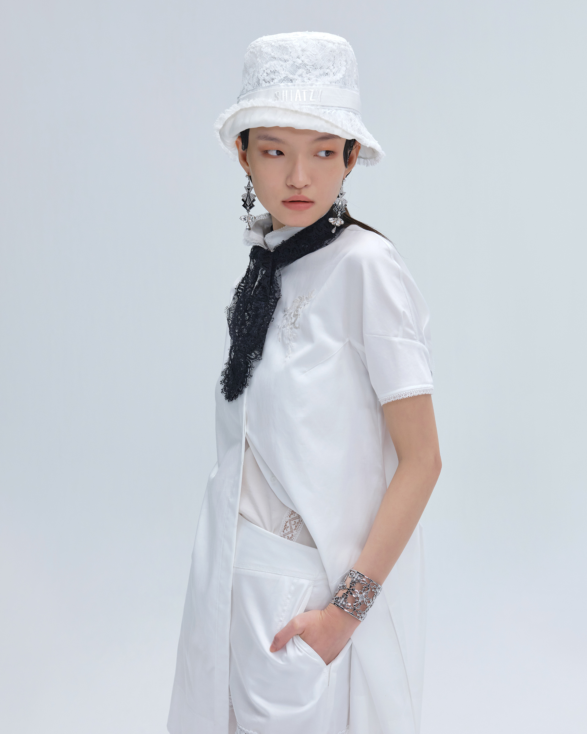 Shiatzy Chen Mandarin Collar Shirt Dress