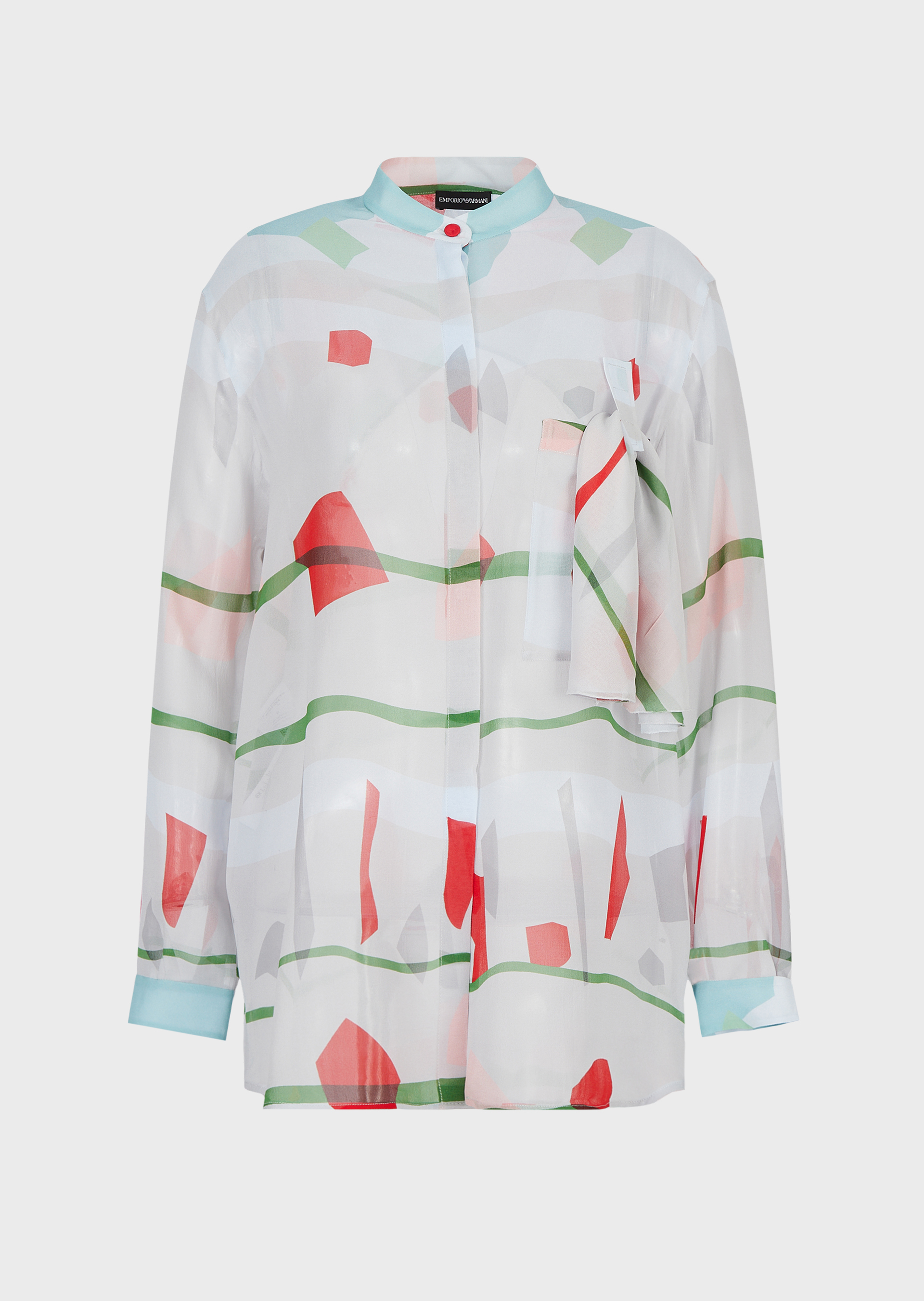 Emporio Armani Guru-collar Shirt in Silk Georgette with Geometric Print