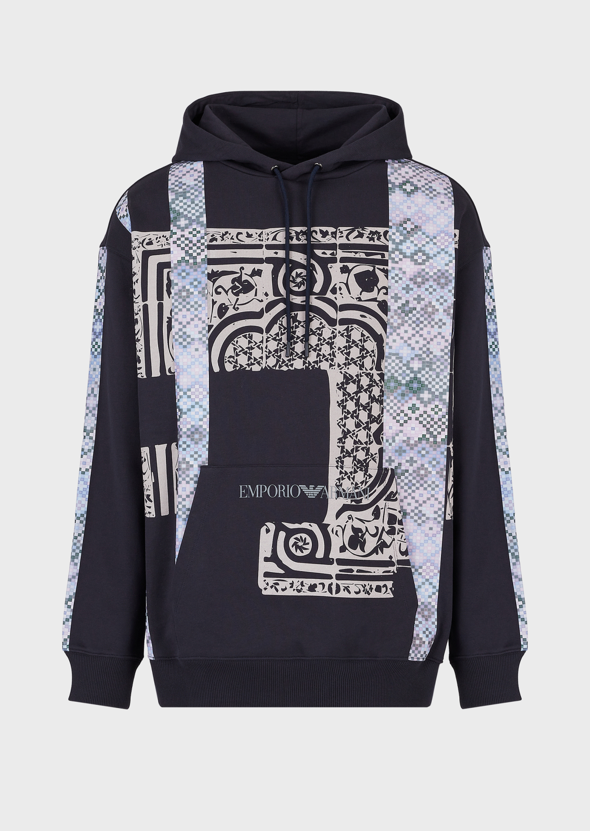 Emporio Armani Hooded sweatshirt with print and Mexico Tile pattern inserts