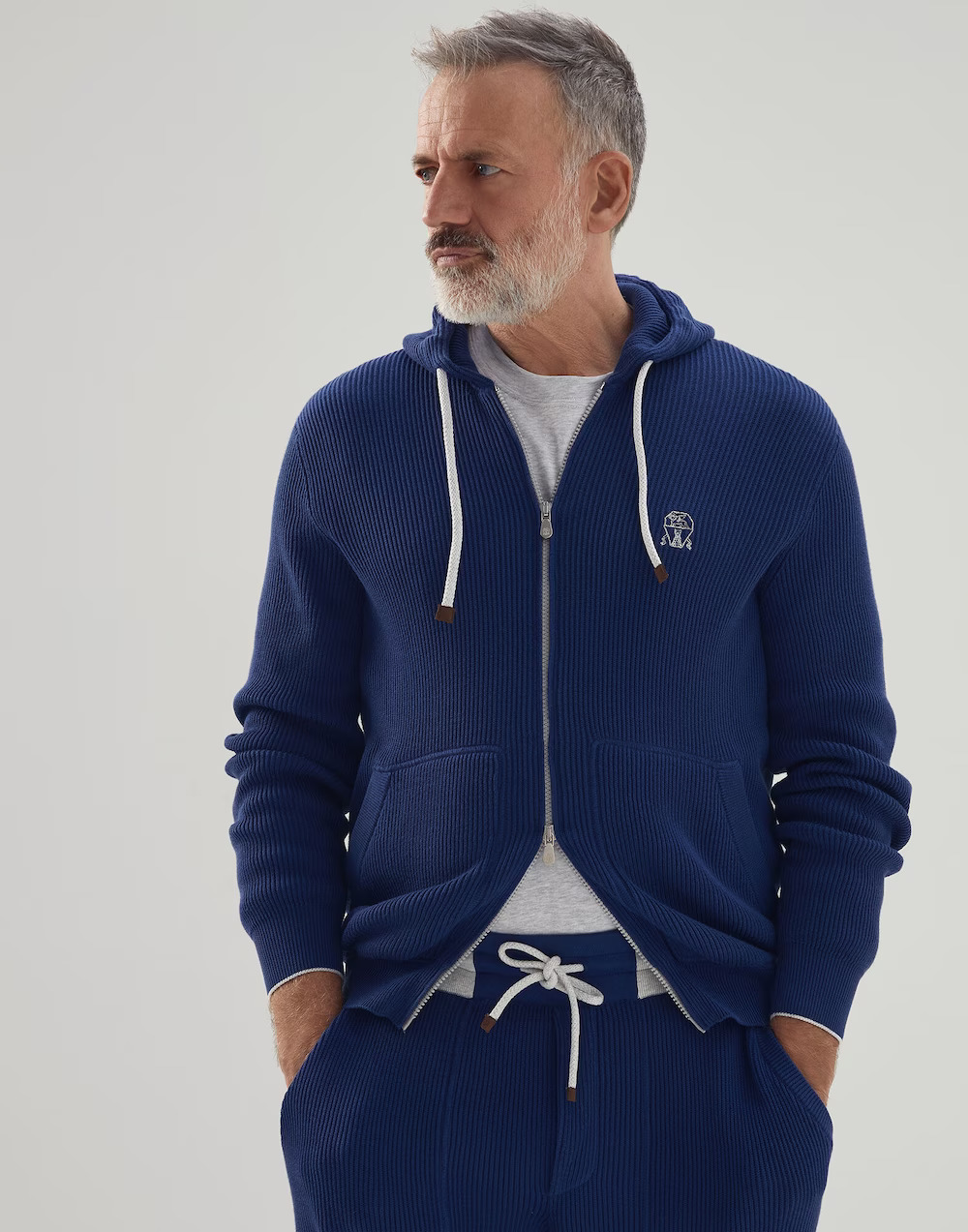 Brunello Cucinelli 英式罗纹针织棉质连帽卫衣