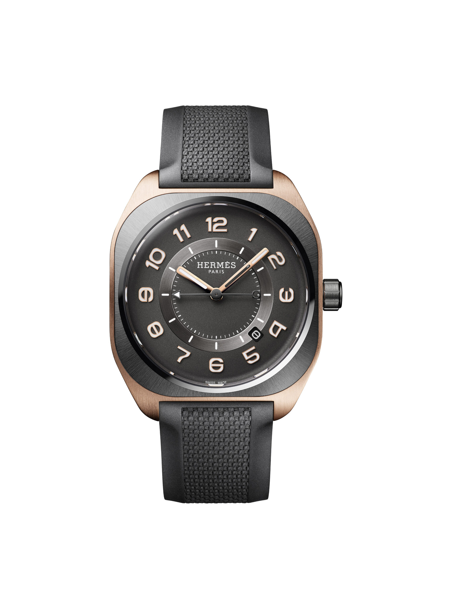 愛馬仕 HERMÈS H08 腕錶搭配鈦金屬及玫瑰金錶殼和橡膠錶帶