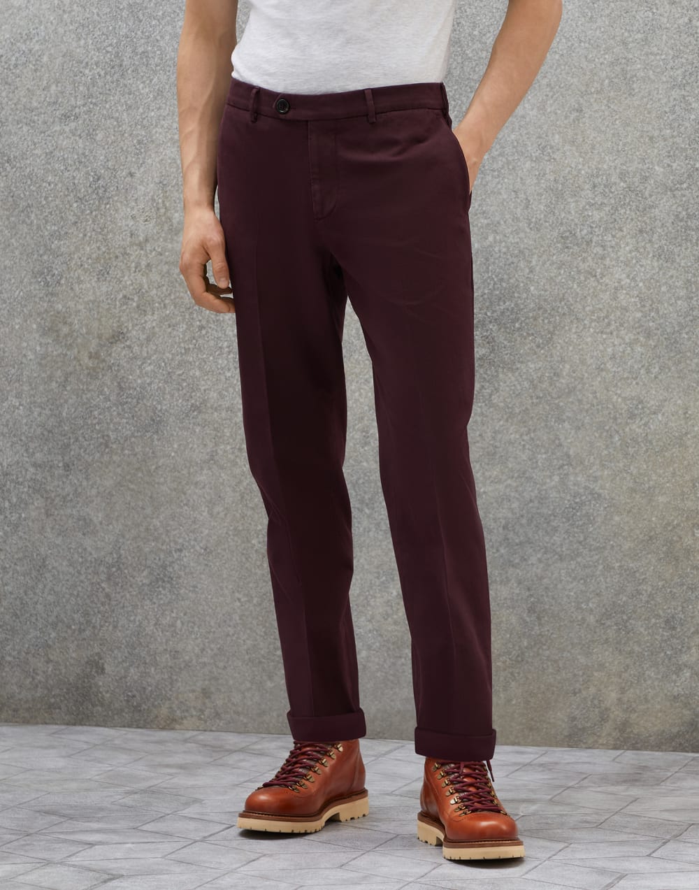 Brunello Cucinelli Garment-dyed Italian fit trousers in twisted cotton gabardine