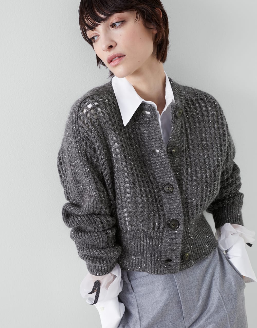 Brunello Cucinelli Wool, cashmere and mohair Sparkling net cardigan