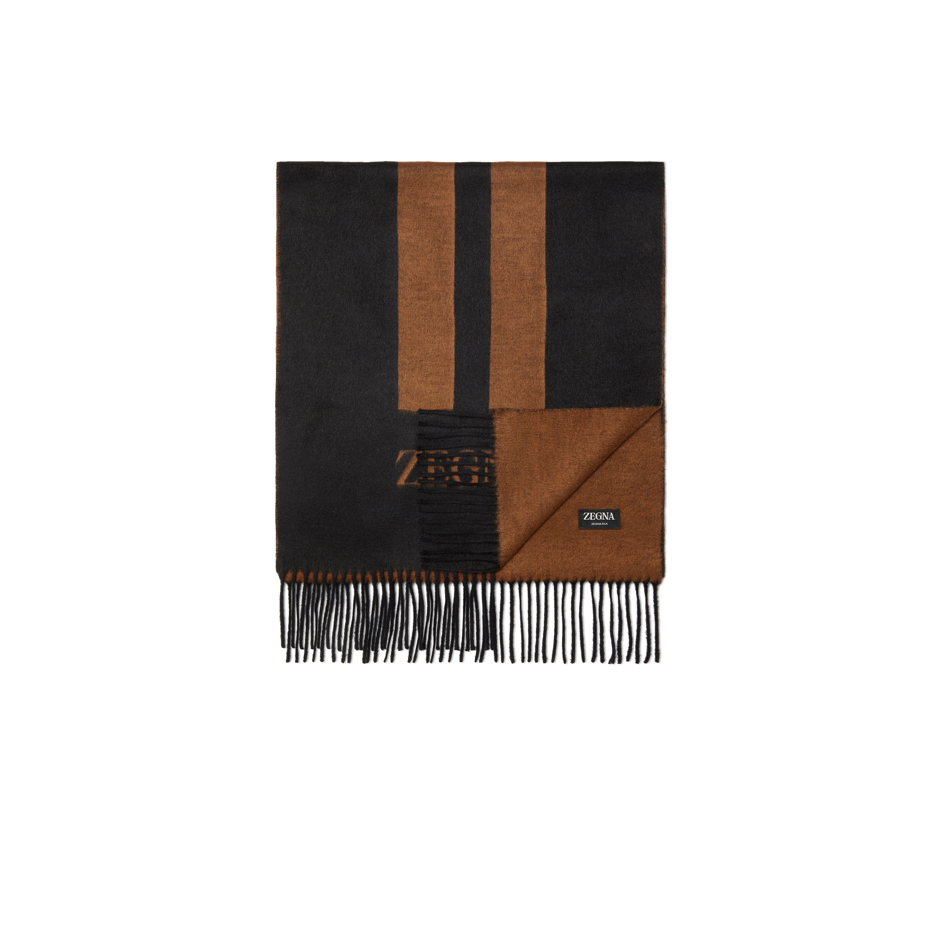 Zegna Black and Foliage Zegna Silk Scarf