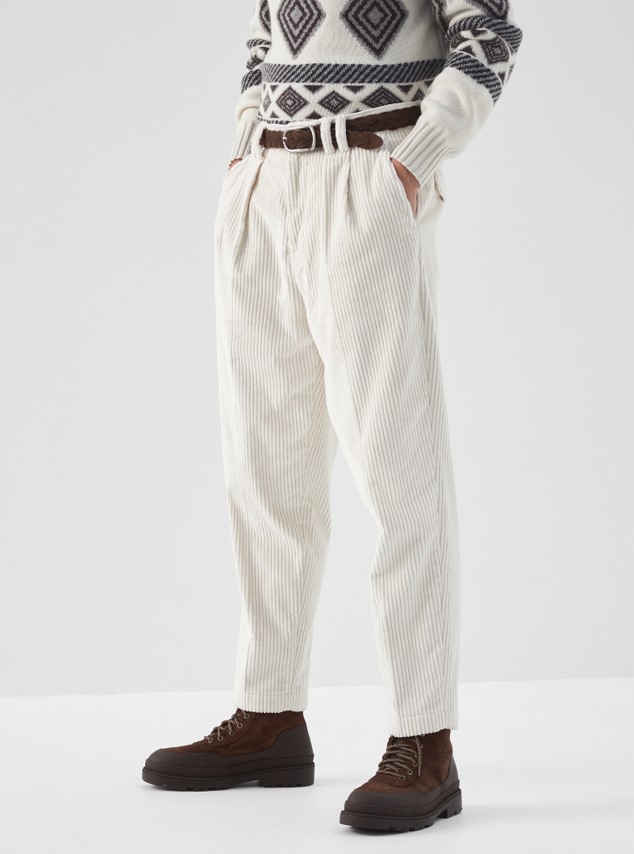 Brunello Cucinelli Cotton wide wale corduroy relaxed fit trousers with box pleats