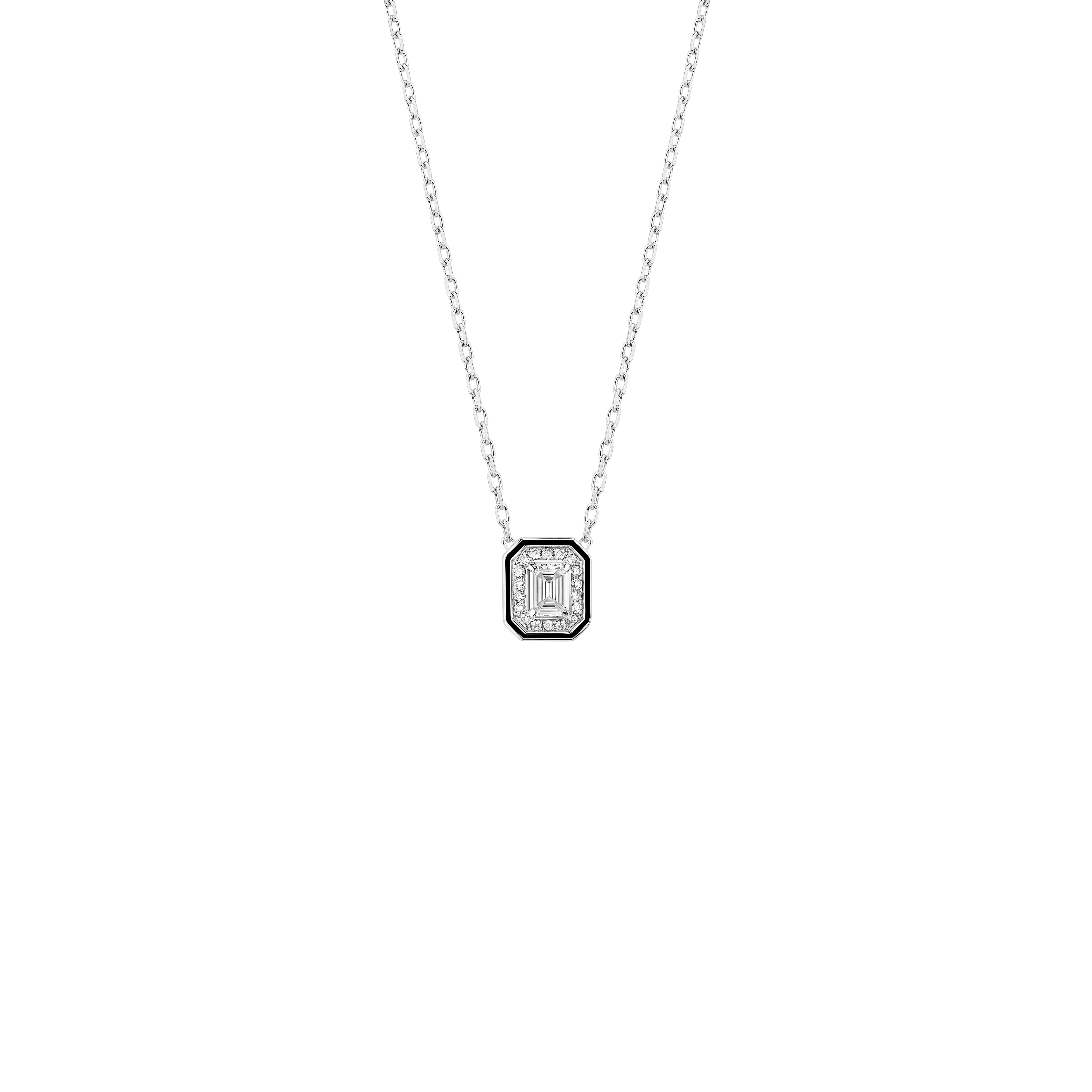 Boucheron PENDANT VENDÔME LISERE WG 0.3 CT EMERALD-CUT DIAMOND BLACK LACQUER ROUND DIAMONDS
