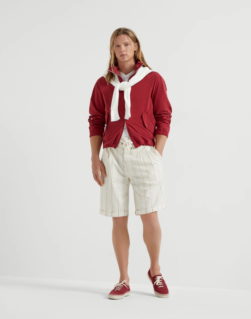 Brunello Cucinelli Water-resistant microfiber unlined outerwear jacket with packable hood and heat-bonded seams
