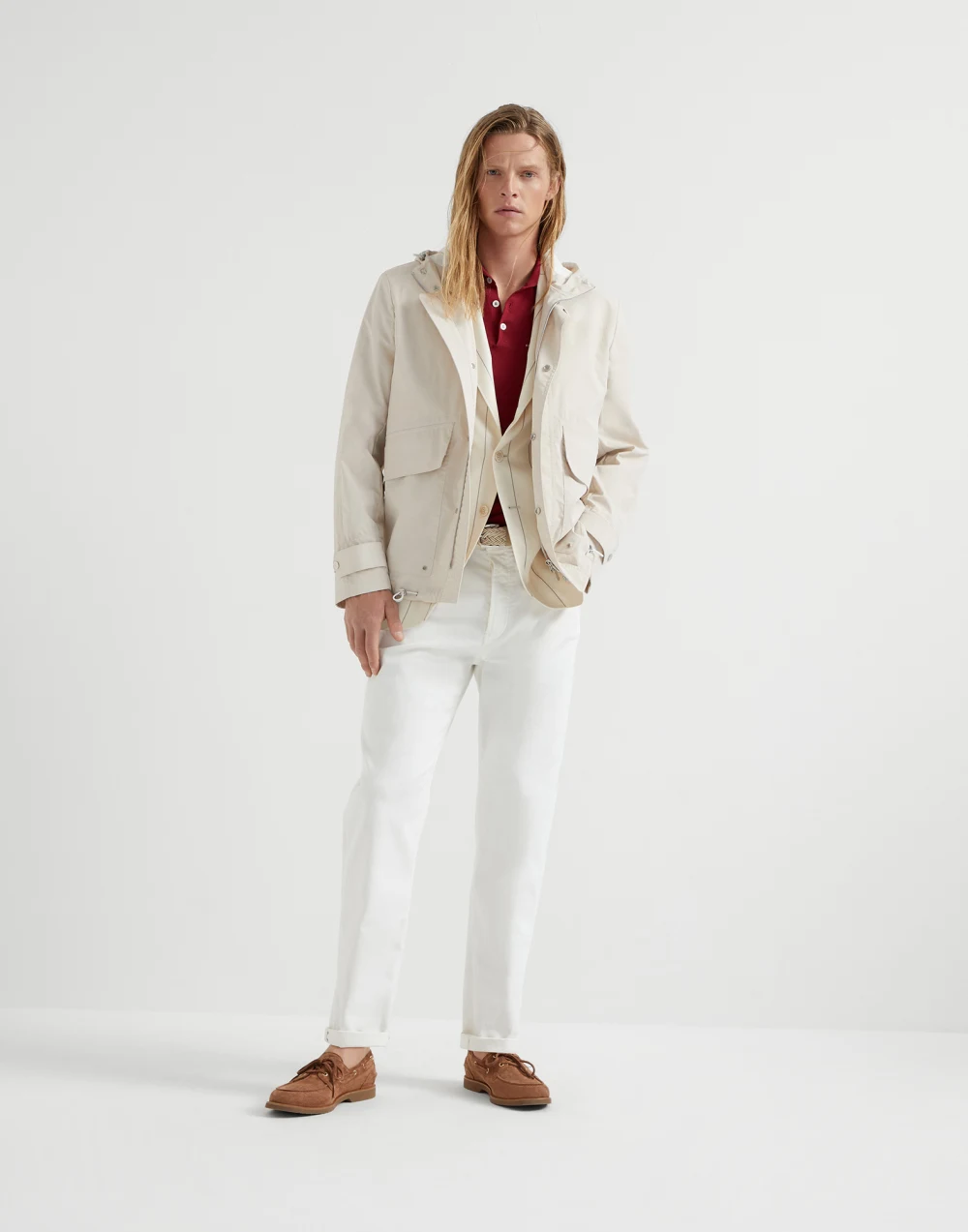 Brunello Cucinelli Wool and Sea Island cotton chalk stripe gabardine deconstructed blazer