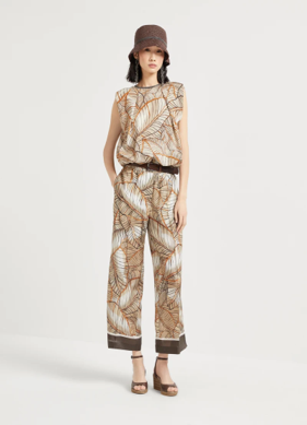 Brunello Cucinelli 纸莎草印花棉丝欧根纱无袖上衣，精美衣领设计