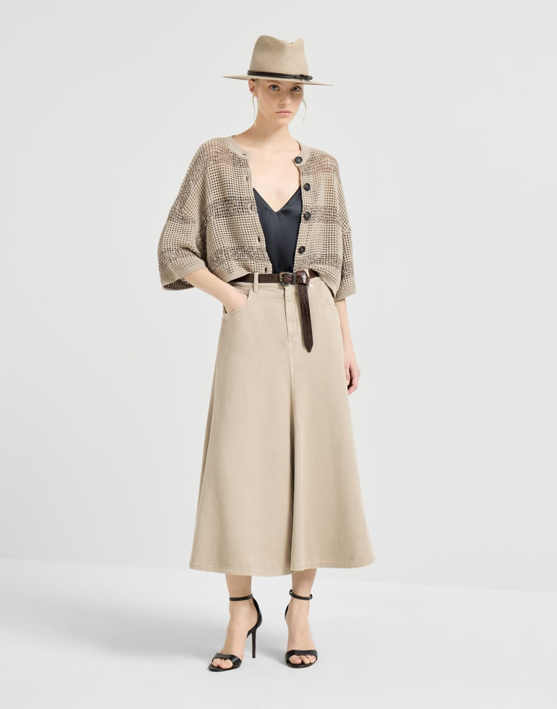 Brunello Cucinelli Cotton net cropped cardigan with dazzling stripes
