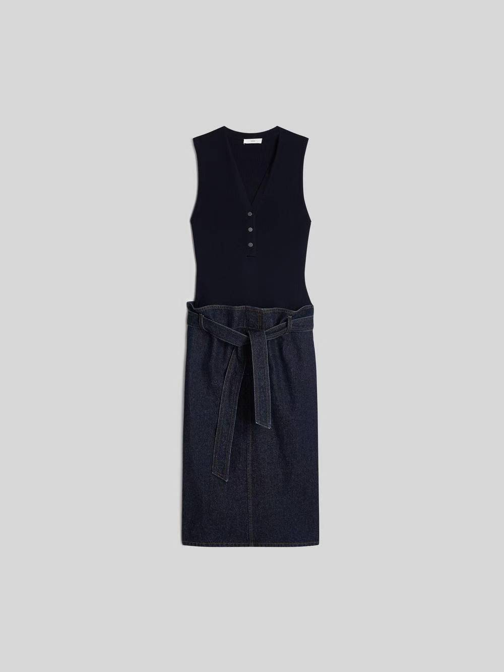 EDITION Knit patchwork denim vest dress
