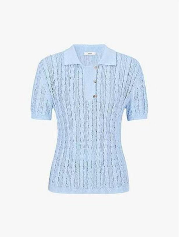 EDITION Openwork cable-knit Camp collar top