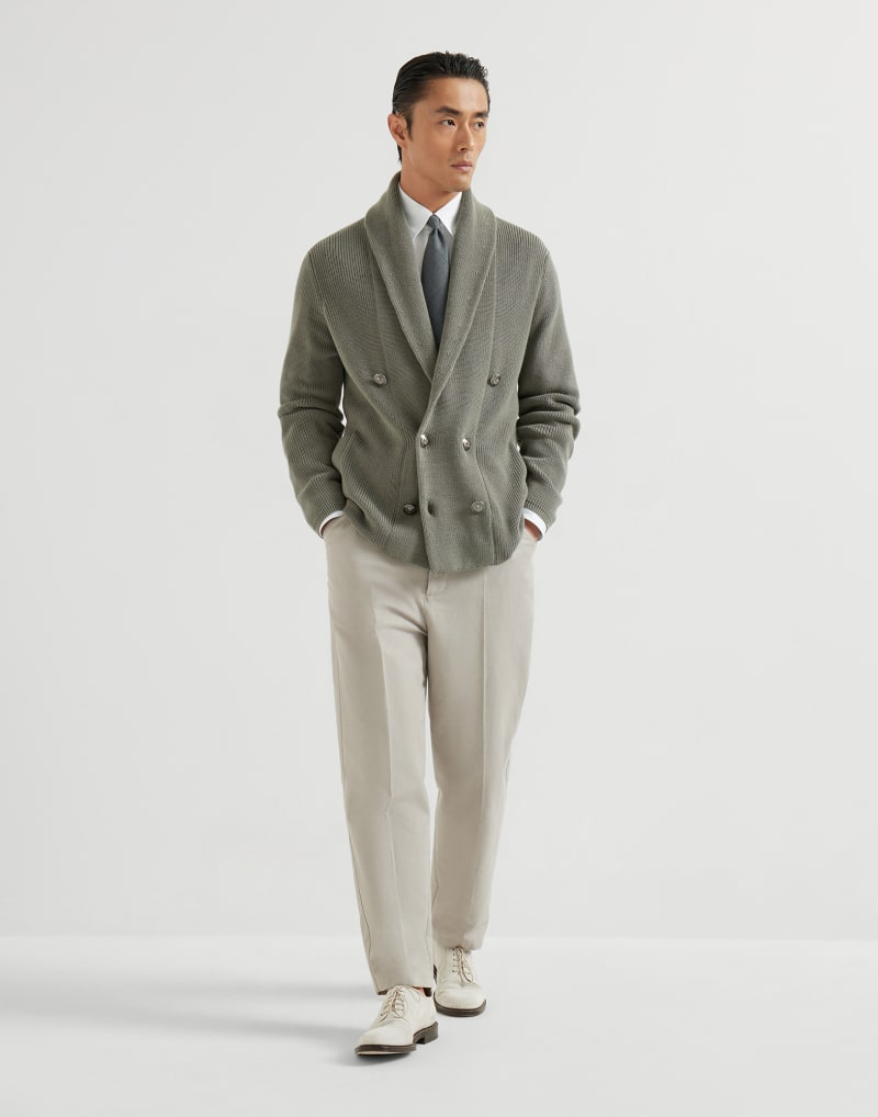 Brunello Cucinelli Cotton half English rib cardigan with metal buttons