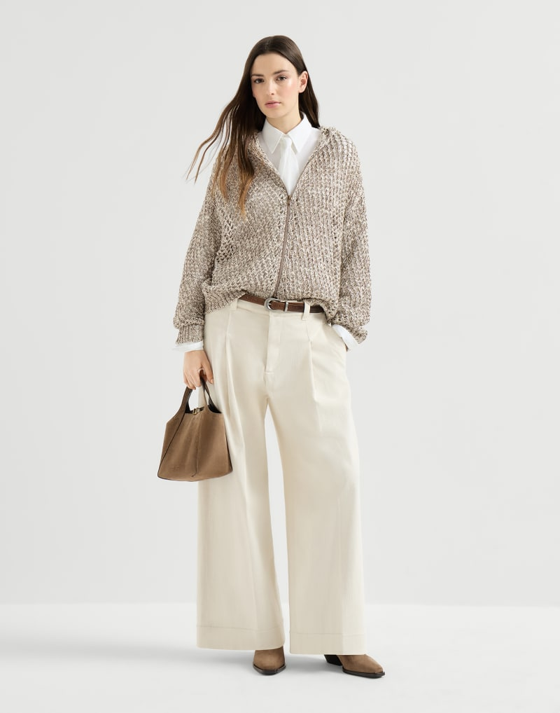 Brunello Cucinelli Dazzling chiné net hooded cardigan in silk and linen with zipper