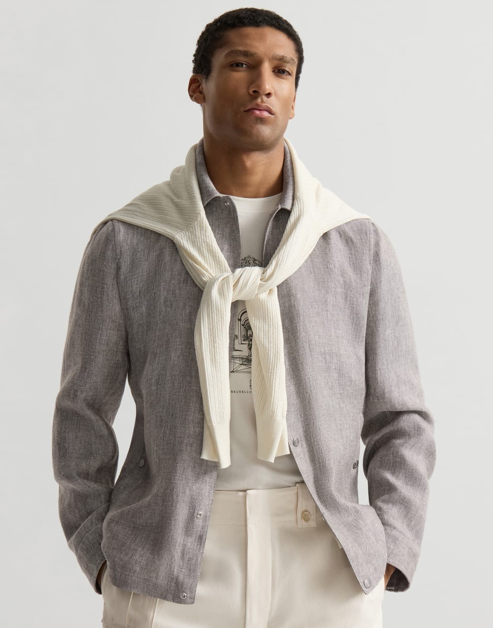 Brunello Cucinelli Linen and hemp diagonal outerwear jacket