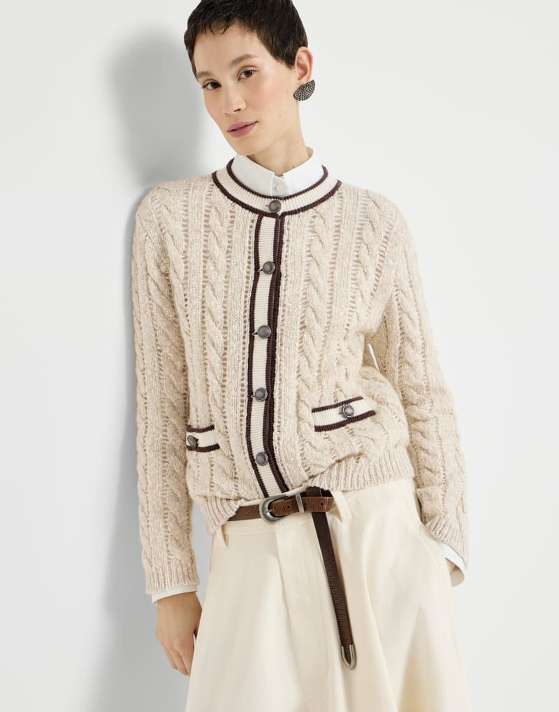 Brunello Cucinelli Soft virgin wool and cashmere diamond yarn cable knit cardigan